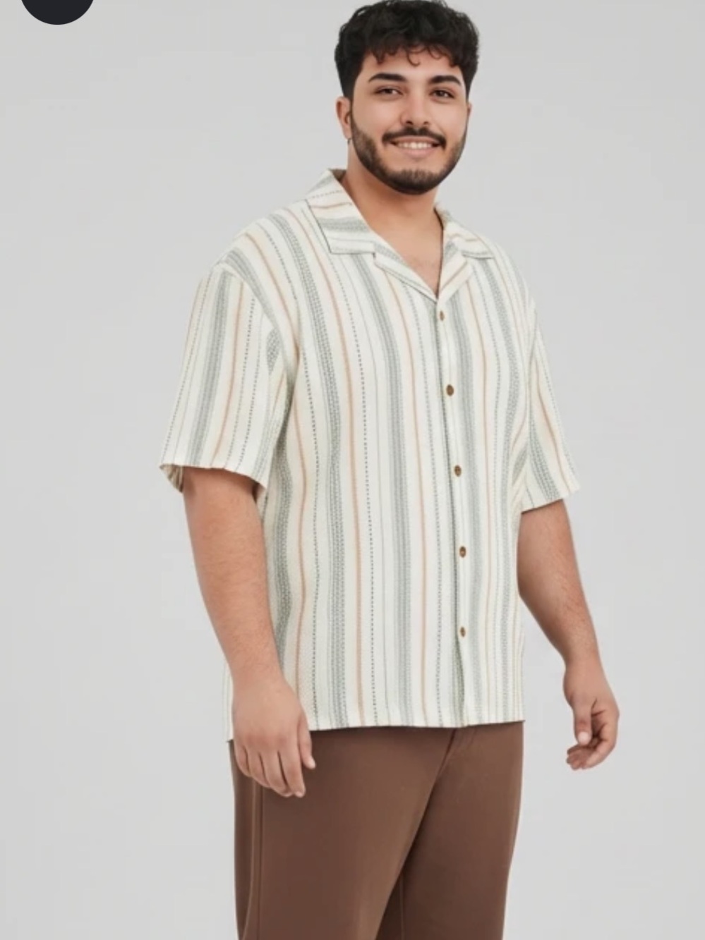 NWT Rhythm Cream Button-Up Shirt with Tan and Green Stripes Size XL